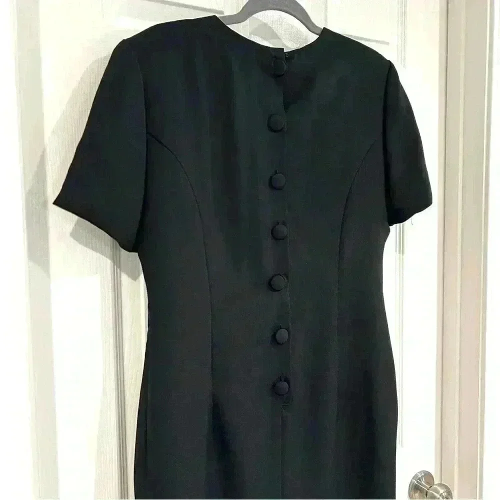 VTG Carroll Reed Short Sleeve Black Button Lined Retro Dress Women 10